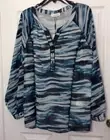 Calvin Klein Woman’s Plus Size 1X lined stripe Top blouse Tunic Teal Black White