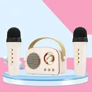 Portable Bluetooth Speaker with Microphone Set,Retro Bluetooth Speaker with Home Karaoke Machine,Portable Handheld Karaoke Mics Speaker for Kids and Adults Home Party Sing and Music (Pink)