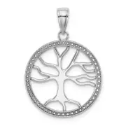 14k White Gold Large Tree of Life in Round Frame Charm 0.9 x 1.1 in
