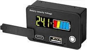 Two-Wire Digital Voltage Meter 8-30VDC Battery ty Voltage Tester Type-C USB-A Dual Output Voltmeter Digital Display with Low Voltage Alarm Setting and Power FA ry Functions Multi-Color