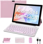 Android 14 Tablet 10 Inch Tablet, 2024 Upgraded 2 in 1 Tablet with Keyboard/ Mou