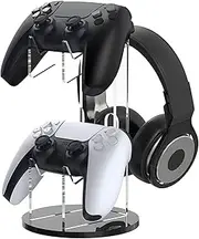 Headphone Holder Desk - Rotatable Controller Rack, Acrylic Mount Stand | Two TierGaming Organizer for Consoles Setup, Men’s Desk Accessories, GamerHeadset and Controller Display, Compact Use