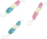3 Packs Long Stretch Back Sponge with Rope Handles Back Scrubber Bath Shower Mesh Sponge Exfoliating Body Scrub Stretch Braided Loofah for Men and Women (3 Colors, One size)