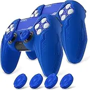 PlayVital 2 Set Silicone Case for ps5 Controller - Anti-Slip|Perfect Fit|Premium Silicone Material|Futuristic CyberMech Design|Compatible with ps5 Official Charging Dock - Blue