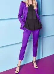 NWT ESCADA 2PC Royal Purple Satin Tuxedo Begasa Blazer Talass Pants Suit Set 34
