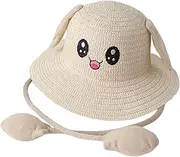 [Colaxi] Rabbit Ear Sunshade Straw Hat Sunscreen Hat Cotton Wide Brim Funny Cute Fisherman Caps Sun Hat for Travel Fancy Dress Holidays Street Beach