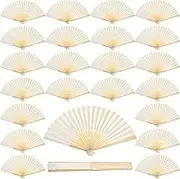 60 Pcs White Paper Hand Fan Bamboo Folding Fan Handheld Wedding Fans Folded Fan for Bridal Dancing Party Favors Church Home Office Decoration Gift DIY Supplies Stage Props in Opp Individual Package