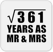 [Designsify] Gifts, 19th Anniversary Square Root of 361 Years As Mr & Mrs, Drink Coaster Mat Wipe-Clean Non-Slip Non-Skid Cork Back, for Birthday Mom Dad Parents Fathers Mothers Day Party, to Men Women