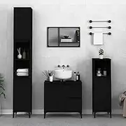 Black Bathroom Cabinet - Engineered Wood 65x33x60 cm, Modern Vanity Storage with Drawers & Compartment, Wall-Mount & Sturdy Metal Feet Design