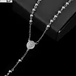 SILVER ROSARY BEADS CHAIN CROSS PENDANT NECKLACE