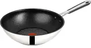 Tefal E30 Jamie Oliver Set4 Wok Pan Induction 28 cm Non-Stick Coating Dishwasher Safe Non-Slip Handle for All Types of Cookers Silver