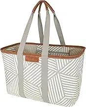 CleverMade Collapsible LUXE Tote, Geometric Taupe - 30L (8 Gal) Structured Tote Bag with Handles and Reinforced Bottom - Reusable Grocery Bag, Shopping Bag, Utility Tote Bag