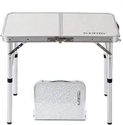 Folding Camp Table Small, 24''L x16''W with Adjustable Height Legs, Indoor Outdoor Lightweight Portable Aluminum Dining Table for Picnic Camping 2-Feet（2 Heights 10"/19"）