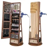 Costway 4 In 1 Rotating Jewellery Cabinet Makeup Storage Full Length Mirror Walnut