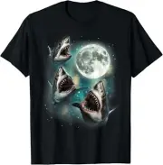 Three Shark Moon | 3 Great Whites Howling Wolfs Moon Parody T-Shirt Hoodie
