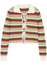 Kitri Evie Striped Crochet Cardigan - Multicoloured - M (UK12 / M) M (UK12 / M)