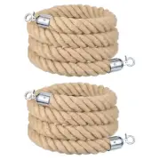 2Pcs 10ft x 1.5 Inch Crowd Control Jute Stanchion Rope with Snap Hooks