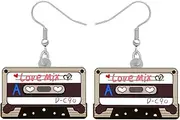 [LONYOO] Acrylic Vintage Cassette Tape Earrings Statement Dangle Drop Jewellery Valentine's Day Nostalgia Gifts for Women Girls Charms