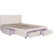 Julie PU Leather Queen Bed with Drawers Tufted Headboard Modern Storage Design White
