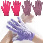 2 Pair Exfoliating Body Gloves Bath Scrub Wash Mitts Skin Massage Sponge Towel Deep Cleansing Dead Skin Brush Scrub Luxury Spa Loofah (red&purple)