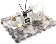 Scalloped Marble Decorative Tray,Luxury Natural Stone Bathroom Vanity Tray, Dresser Top Perfume Coffee Home Kitchen Toilet Sink Tray, Key Trinket Ring Tray (Calacatta Viola, 10.8 * 8)