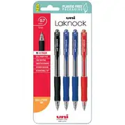 Uni Laknock Retractable Ballpoint Pens 0.7mm Assorted 4 Pack