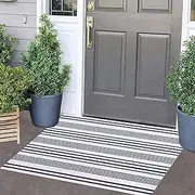 Blue and White Striped Outdoor Rug 24'' x 35'' Door Mat Outdoor Machine Washable Welcome Mats Cotton Hand-Woven Entryway Rug for Front Porch/Entryway/Laundry/Bathroom/Bedroom