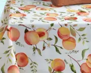 Textured Printed Fabric Tablecloth 60"x84" Oval(6-8 ppl) FRUITS,SWEET PEACHES,BM