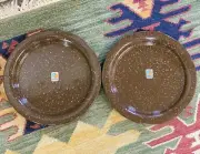 Lot Of 2 CiNSA Cavaleras Plato Speckles Enamelware Dinner Plates 10” Brown