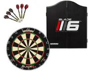 Winmau Blade 6 Dart Board + Blade 6 Dartboard Cabinet + Darts Set