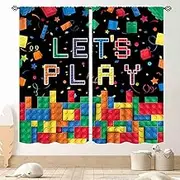 Kids Boys Curtains for Bedroom, Colorful Building Blocks Toys Plastic Brick Toy Pattern Abstract Contour Printed Blackout Drapes for Boys Room Living Room Nursery Party Decor 2 Panels, 55"x63" Inch