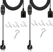 E27 Cable Cord with On/Off Switch E27 Lamp Base Holder,AU Power Plug 1.8M Extension Lights Bulb Cord for Bedroom Kitchen Plant Growth DIY Hanging Lanterns Light (2pcs 1.8M Black Rotary Dimmer Switch)