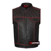 MOTORCYCLE CLUB VEST RED THREAD PREMIUM LEATHER COWHIDE MERCILESS VEST