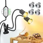 Reptile Heat Lamp Dual-Head UVA/B Reptile Light with 3/6/12H Cycle Timer Bask...