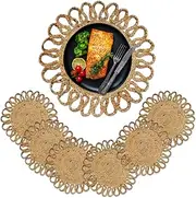 Jute Hand Braided Placemats Set of 6 | 14 Inches Artistic Round Tablemats for Kitchen Dining Table Top Sustainable Rug Mats & Dinner Table Plate Pads Mates Rustic Natural Fiber Vintage Natural Beige