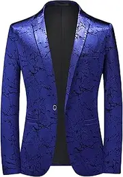 [SWJGLITTR] Mens Jacquard Suit Jacket Tuxedo Dinner Blazer Jackets Slim Fit Wedding Blazer Coats, Blue, 6X-Large