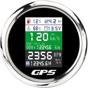 ELING Universal 6-in-1 Multi-Functional GPS Speedometer KM/H Tachometer 0-9999RPM Fuel Level Voltmeter Oil Pressure Water Temp Gauge 9-32V for Car Motorcycle Tractor Truck 85mm with GPS Antenna