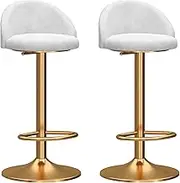 Luxury Barstool Bar Stools Set of 2, Mechanical Swivel Adjustable Chair, Velvet Curved Backrest & Gold Base with Footrest, Breakfast Kitchen Barstools(Color:White) Decoration