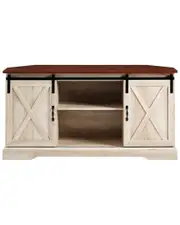 Walker Edison Sliding Brown Barn Door Corner Tv Stand