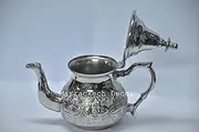 Moroccan 4 Cups Tea Pot Handmade Serving Small Brass Silver Plated Teapot Hand Carved In Fes Morocco