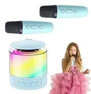 Portable Karaoke Machine, Speaker Microphones Set, Karaoke Machine Speaker with Wireless Microphone and Lights for Family Home