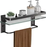 Bathroom Wall Shelf, Tempered Glass Bahtroom Shelf with Towel Bar, Hand Towel Ho