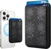 MOWIME Compatible with MagSafe Wallet, Cute Daisy Floral Pattern for Women Girls, Stronger Magnetic Card Holder Phone Wallet for iPhone 16/15/14/13/12 Series, Fit 2 Cards, Black