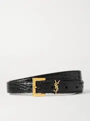 [SAINT LAURENT] SAINT LAURENT - Cassandre Embellished Croc-effect Leather Belt - Black - 70 70 Black