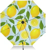 [RPLIFE] Umbrellas for Rain, Windproof Folding Umbrella, Ideal for Car, Purse, Men and Women, Sliced Yellow Lemons Light Blue