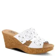SPRING STEP FLAMYO SLIDE SANDALS WHITE LEATHER MID HEEL WEDGE US 8.5 EUR 39