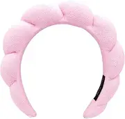 MKUCCD Sponge Spa Headbands & Wristband Set,Puffy Makeup Headband Set for Washing Face,Soft Towel Skin Care Head Band,Cute Hair Band Shower Padded Headwear Non Slip Thick Hair Accessory（Pink）
