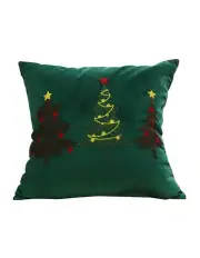 [SOGA] Three Embroidered Christmas Trees Throw Pillow 45cm in Green