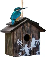 Wooden Bird House Hanging Outdoor,Eco Friendly Materials and Decorative with Bir
