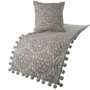 Decorative Queen Bed Runner Grey, Aztec Pattern with Tassels Cotton - Grey Aztec